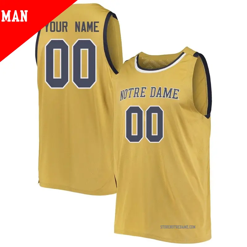 Men's ＃00 Custom Notre Dame Fighting Irish Replica Gold Basketball Jerseys