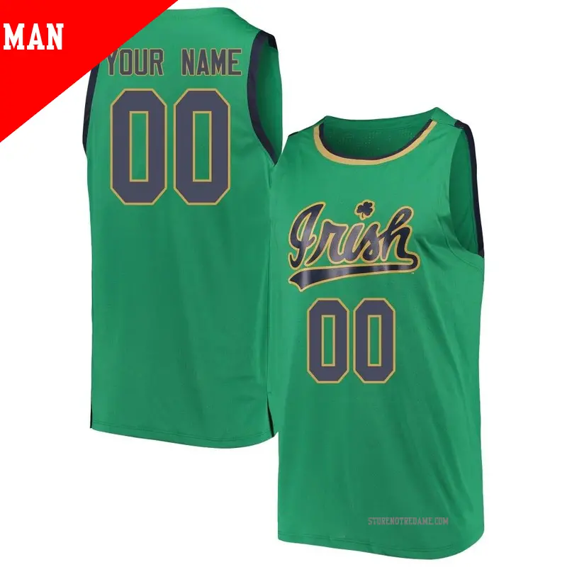 Men's ＃00 Custom Notre Dame Fighting Irish Replica Green Kelly Basketball Jerseys