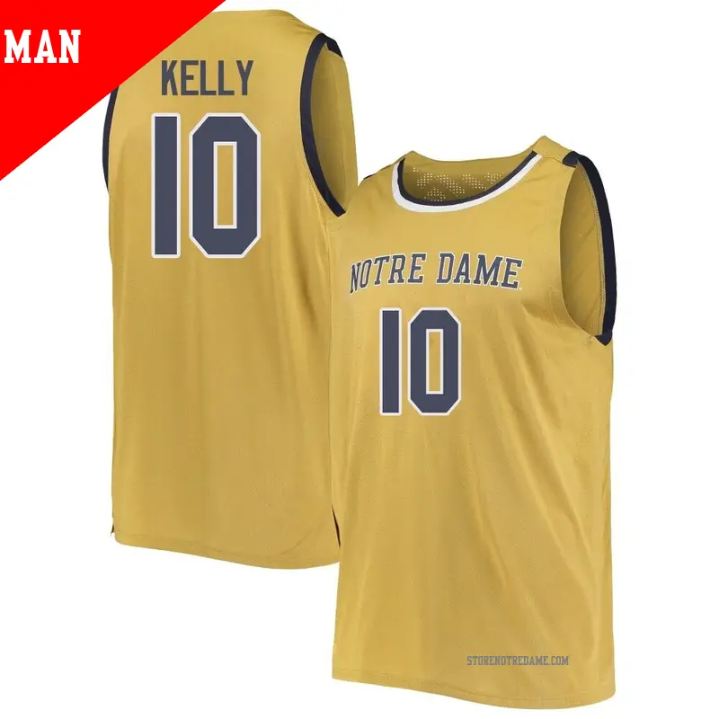 Men's ＃10 JT Kelly Notre Dame Fighting Irish Replica Gold Basketball Jerseys
