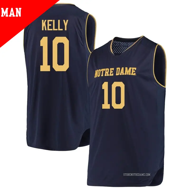 Men's ＃10 JT Kelly Notre Dame Fighting Irish Replica Navy/Gold Basketball Jerseys