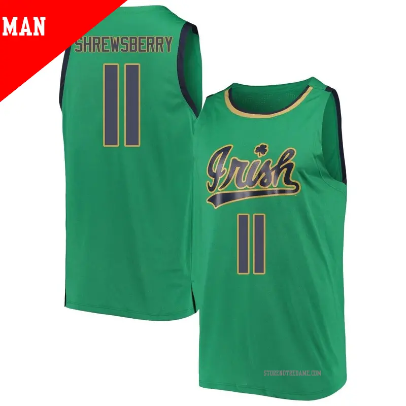 Men's ＃11 Braeden Shrewsberry Notre Dame Fighting Irish Replica Green Kelly Basketball Jerseys