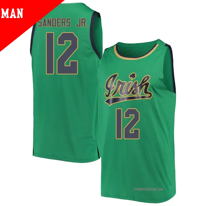 Men's ＃12 Tony Sanders Jr. Notre Dame Fighting Irish Replica Green Kelly Basketball Jerseys