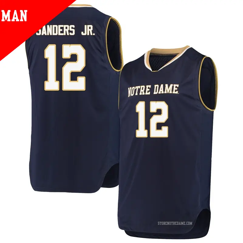 Men's ＃12 Tony Sanders Jr. Notre Dame Fighting Irish Replica Navy Basketball Jerseys