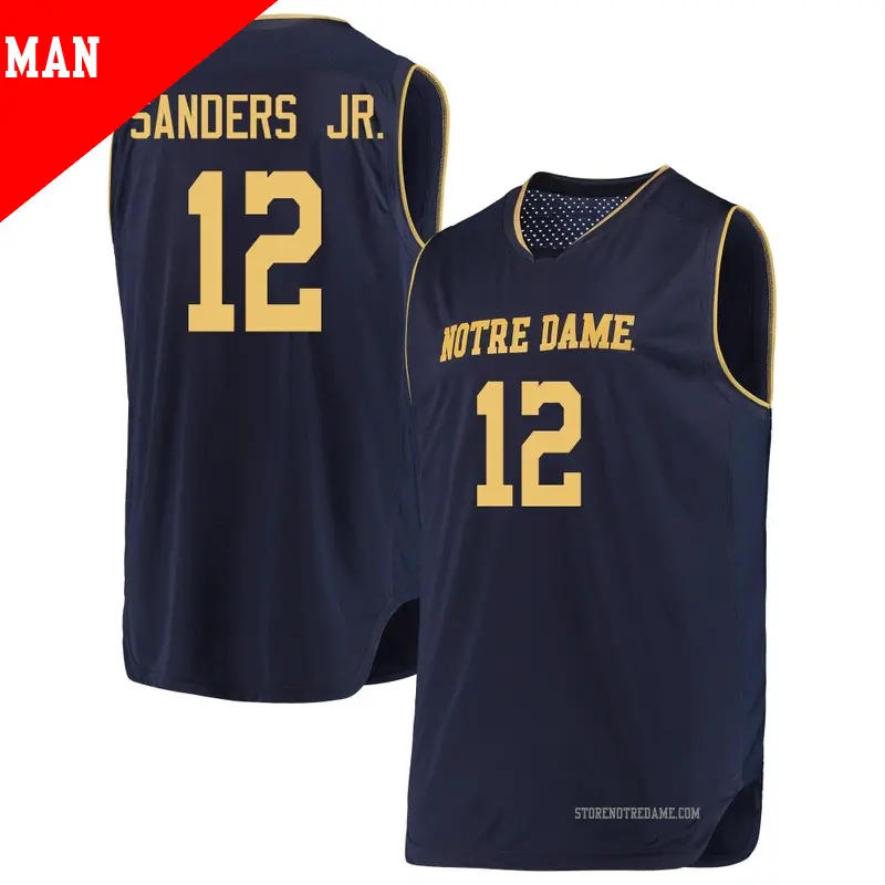Men's ＃12 Tony Sanders Jr. Notre Dame Fighting Irish Replica Navy/Gold Basketball Jerseys