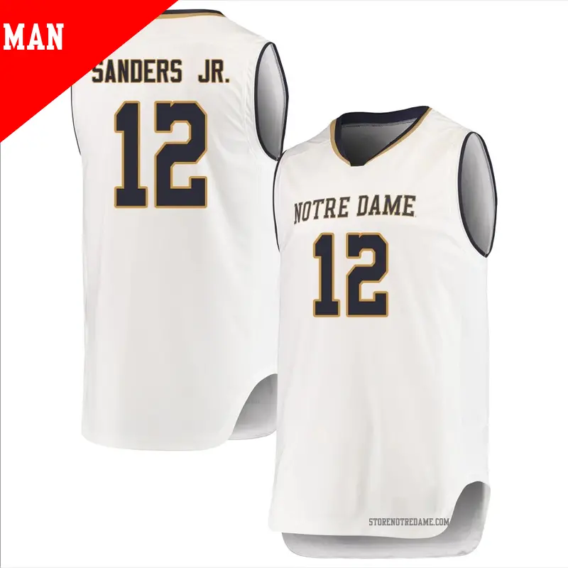 Men's ＃12 Tony Sanders Jr. Notre Dame Fighting Irish Replica White Basketball Jerseys