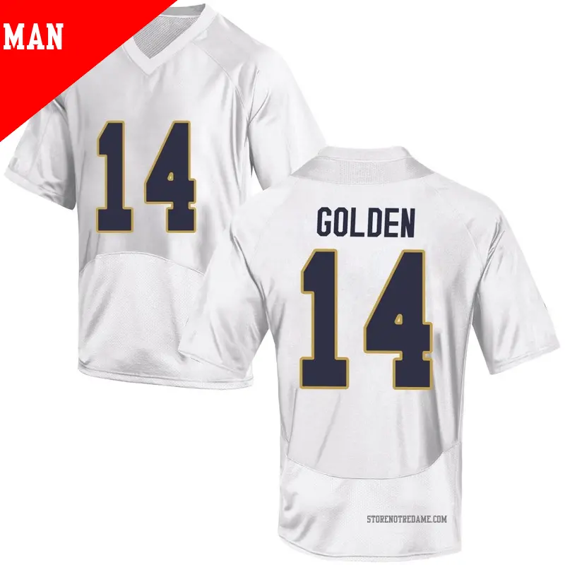 Men's ＃14 Dallas Golden Notre Dame Fighting Irish Game White Football College Jersey
