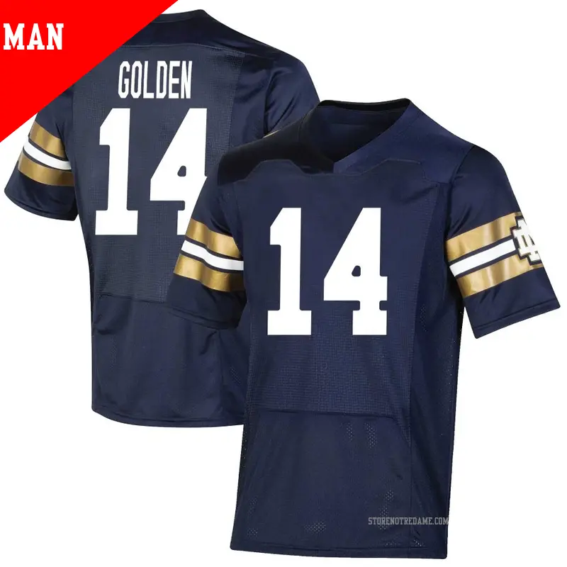Men's ＃14 Dallas Golden Notre Dame Fighting Irish Premier Navy Replica 2021 Shamrock Series Football Jersey