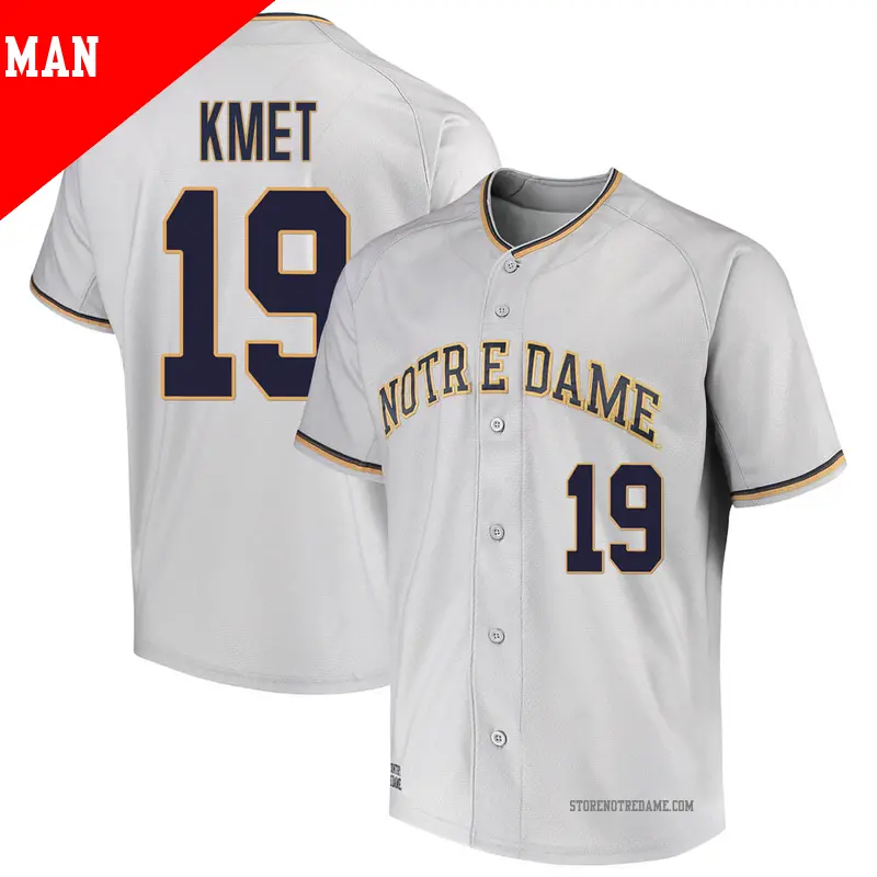Men's ＃19 Casey Kmet Notre Dame Fighting Irish Replica Gray Performance Baseball Jersey