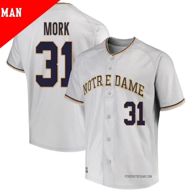 Men's ＃31 Keenan Mork Notre Dame Fighting Irish Replica Gray Performance Baseball Jersey