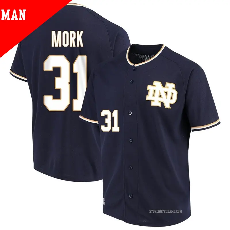 Men's ＃31 Keenan Mork Notre Dame Fighting Irish Replica Navy Performance Baseball Jersey