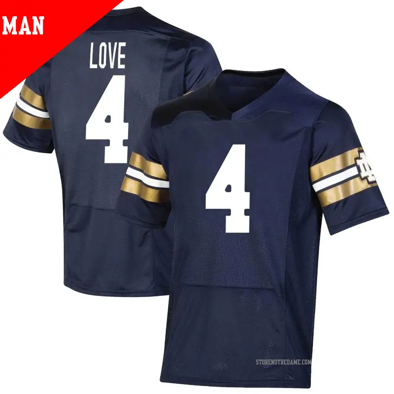 Men's ＃4 Jeremiyah Love Notre Dame Fighting Irish Premier Navy Replica 2021 Shamrock Series Football Jersey