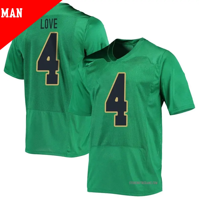 Men's ＃4 Jeremiyah Love Notre Dame Fighting Irish Replica Green Football Jersey