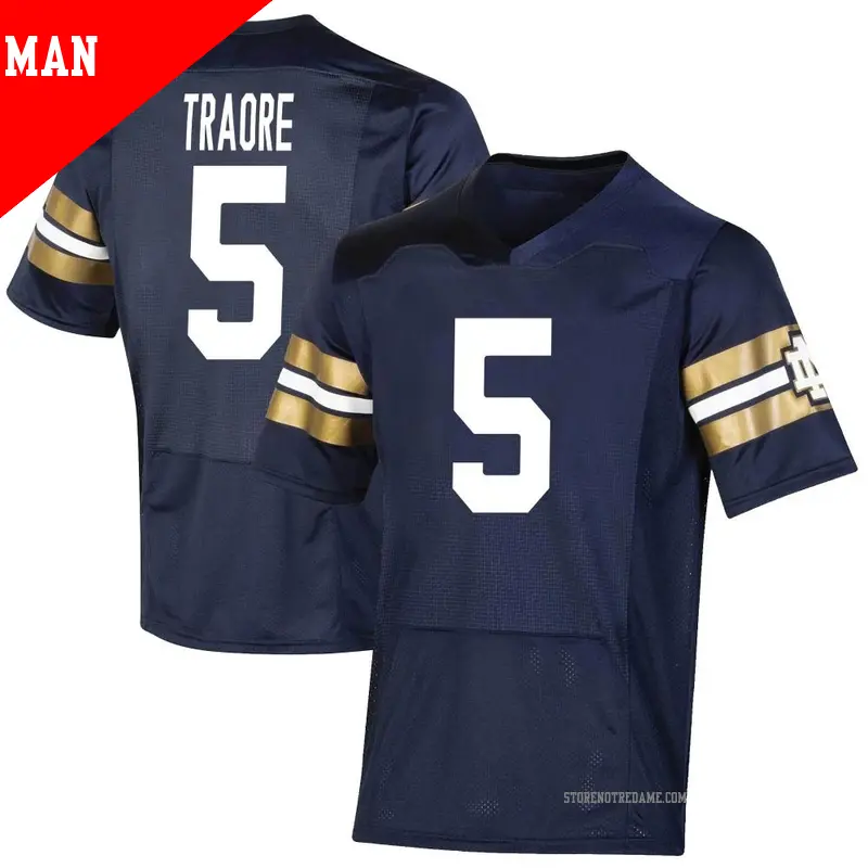 Men's ＃5 Boubacar Traore Notre Dame Fighting Irish Premier Navy Replica 2021 Shamrock Series Football Jersey