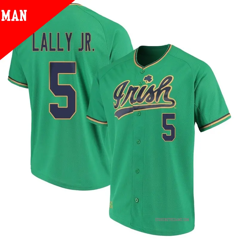 Men's ＃5 David Lally Jr. Notre Dame Fighting Irish Replica Green Performance Baseball Jersey