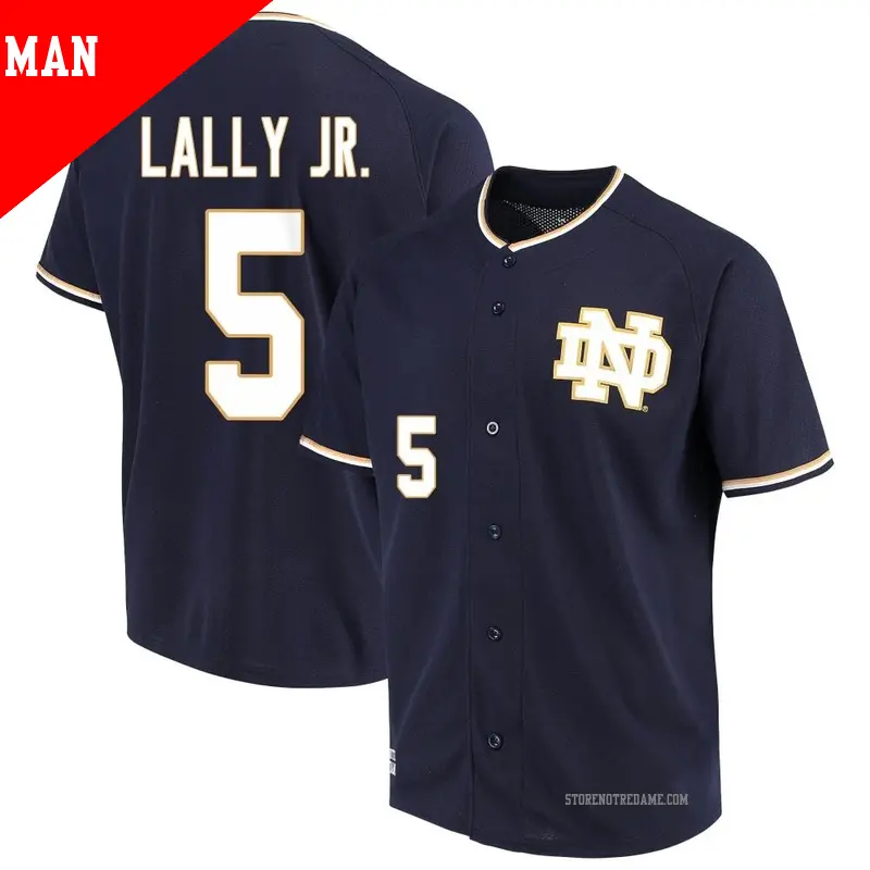 Men's ＃5 David Lally Jr. Notre Dame Fighting Irish Replica Navy Performance Baseball Jersey