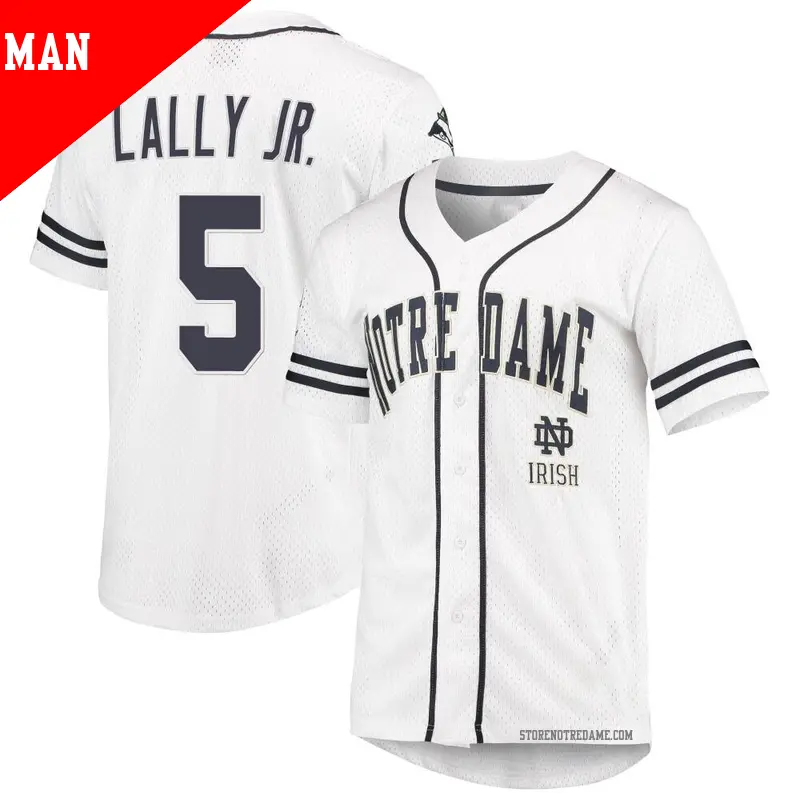 Men's ＃5 David Lally Jr. Notre Dame Fighting Irish Replica White/Navy Colosseum Free Spirited Baseball Jersey