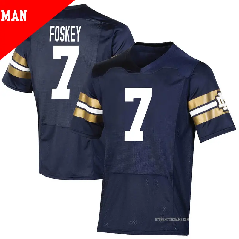 Men's ＃7 Isaiah Foskey Notre Dame Fighting Irish Premier Navy Replica 2021 Shamrock Series Football Jersey