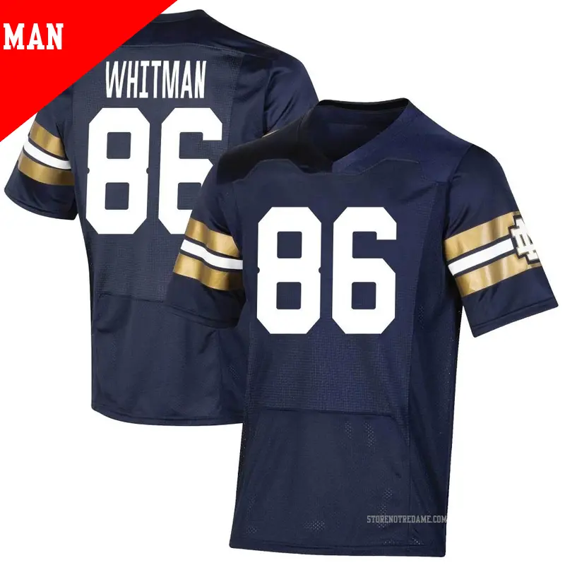 Men's ＃86 Alex Whitman Notre Dame Fighting Irish Premier Navy Replica 2021 Shamrock Series Football Jersey