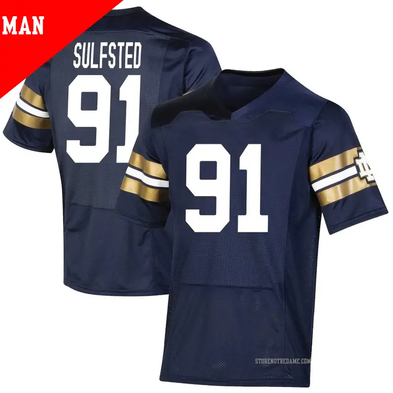 Men's ＃91 Gordy Sulfsted Notre Dame Fighting Irish Premier Navy Replica 2021 Shamrock Series Football Jersey
