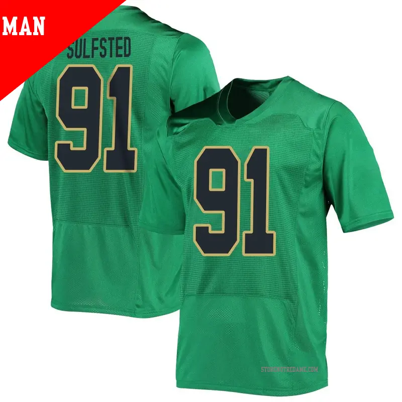Men's ＃91 Gordy Sulfsted Notre Dame Fighting Irish Replica Green Football Jersey