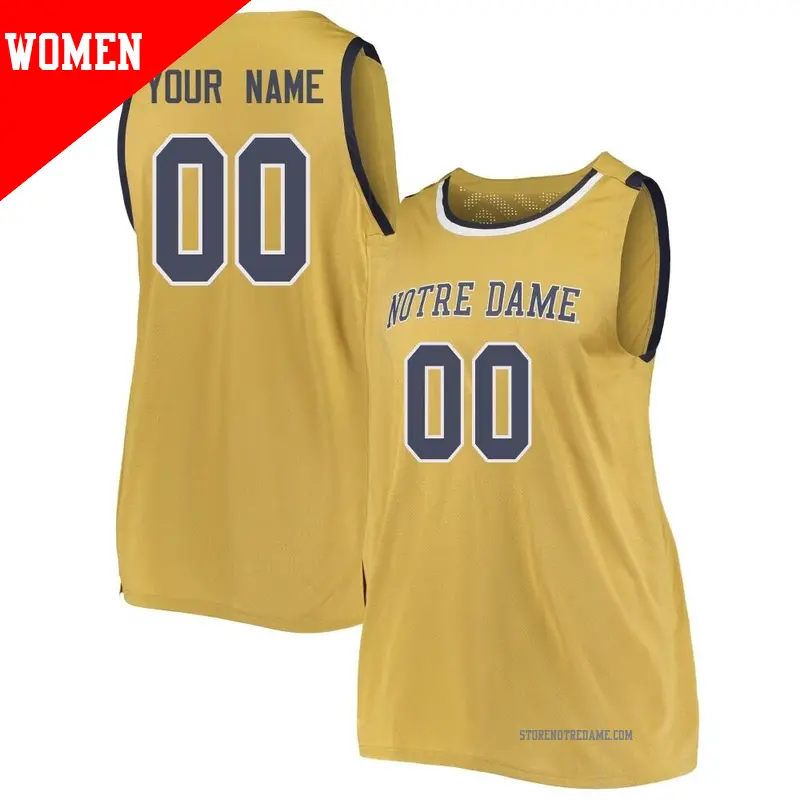 Women's ＃00 Custom Notre Dame Fighting Irish Replica Gold Basketball Jerseys