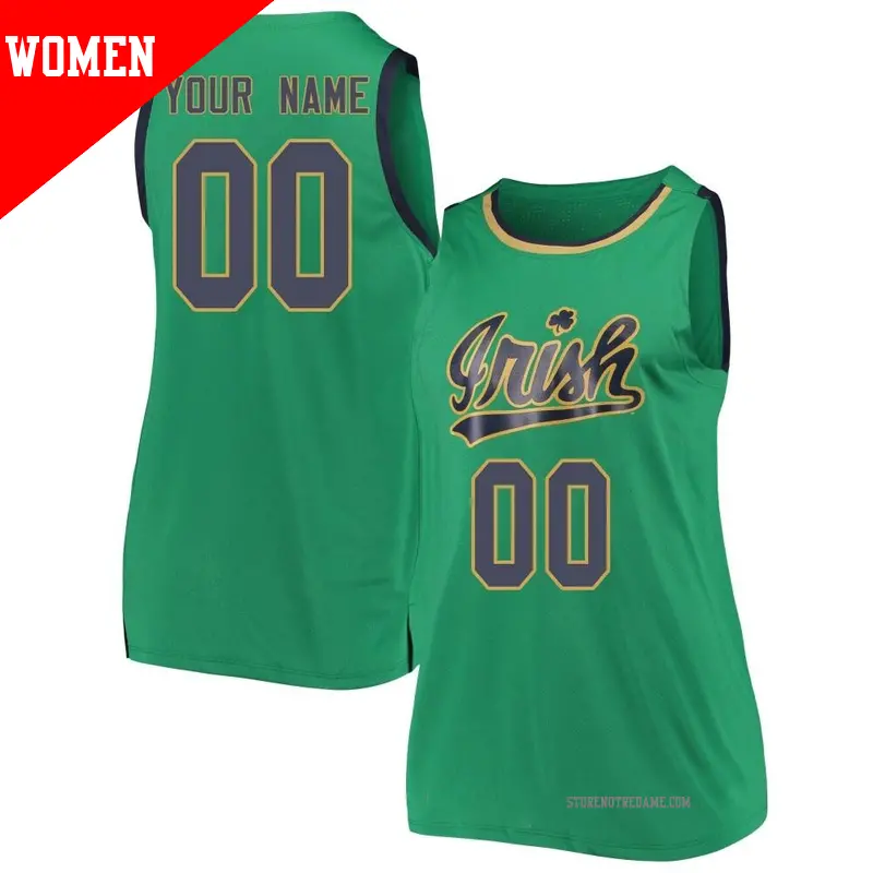Women's ＃00 Custom Notre Dame Fighting Irish Replica Green Kelly Basketball Jerseys