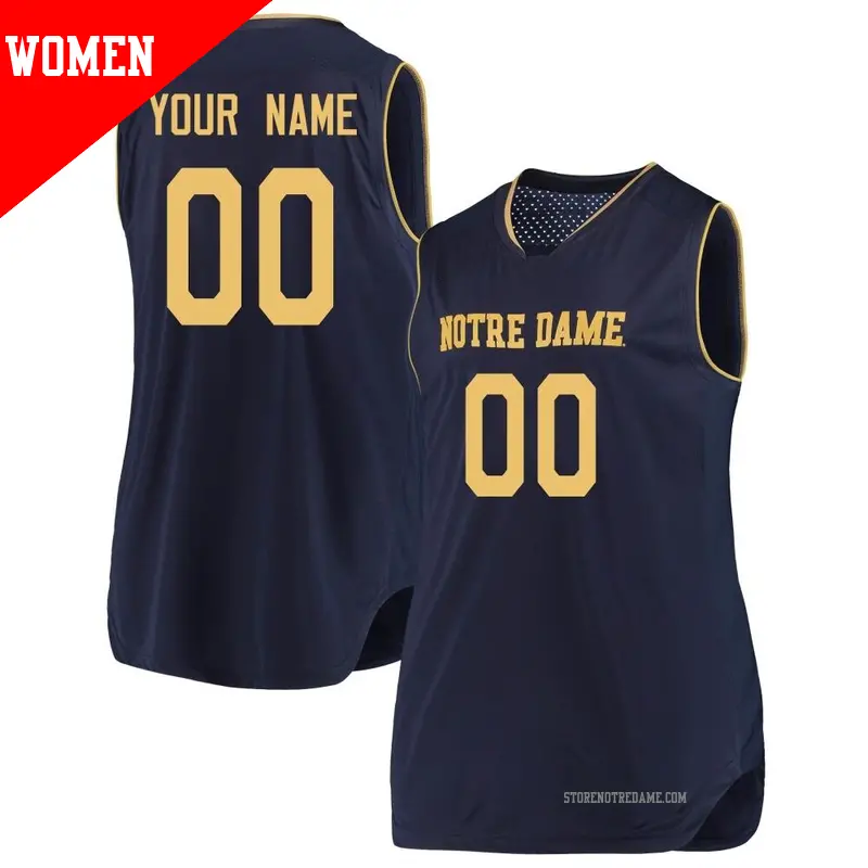 Women's ＃00 Custom Notre Dame Fighting Irish Replica Navy/Gold Basketball Jerseys
