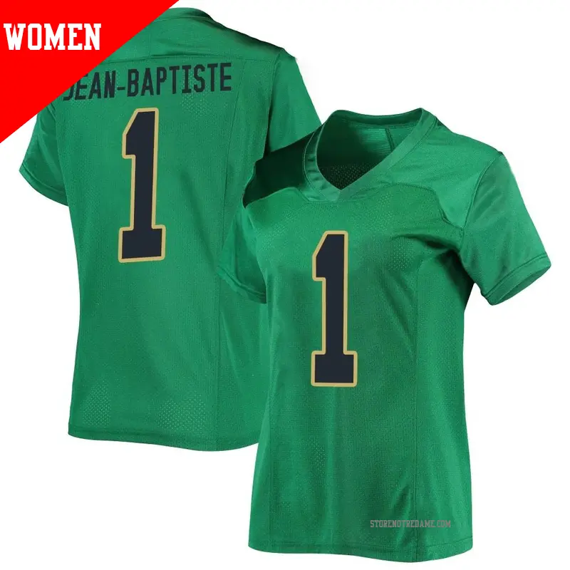 Women's ＃1 Javontae Jean-Baptiste Notre Dame Fighting Irish Replica Green Football Jersey