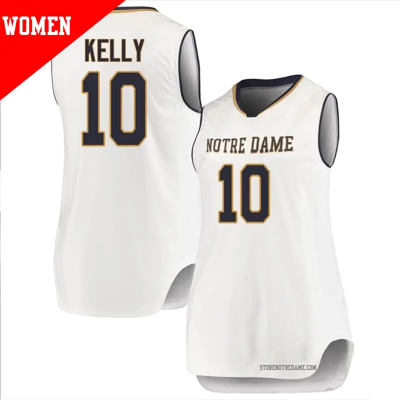 Women's ＃10 JT Kelly Notre Dame Fighting Irish Replica White Basketball Jerseys