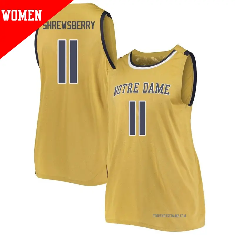 Women's ＃11 Braeden Shrewsberry Notre Dame Fighting Irish Replica Gold Basketball Jerseys