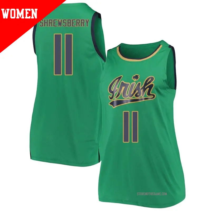 Women's ＃11 Braeden Shrewsberry Notre Dame Fighting Irish Replica Green Kelly Basketball Jerseys