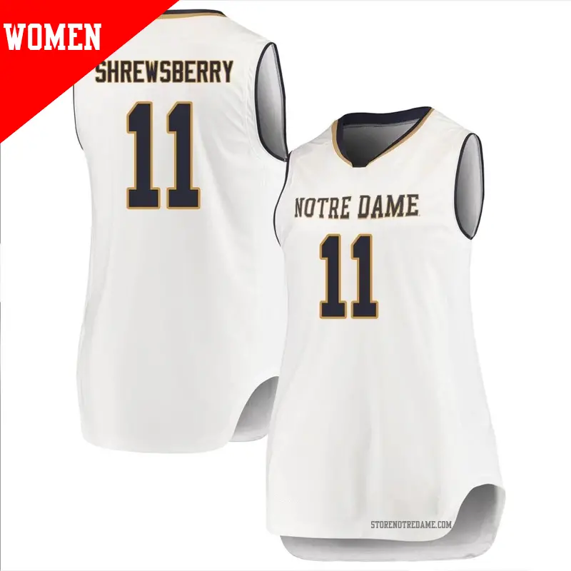 Women's ＃11 Braeden Shrewsberry Notre Dame Fighting Irish Replica White Basketball Jerseys