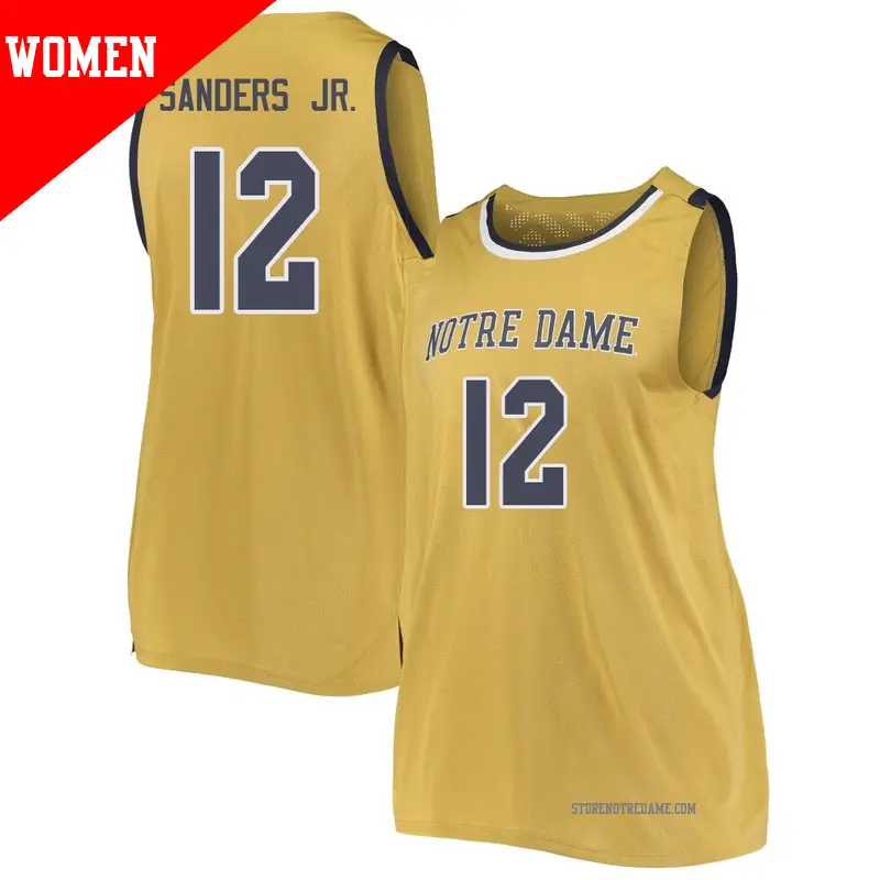 Women's ＃12 Tony Sanders Jr. Notre Dame Fighting Irish Replica Gold Basketball Jerseys