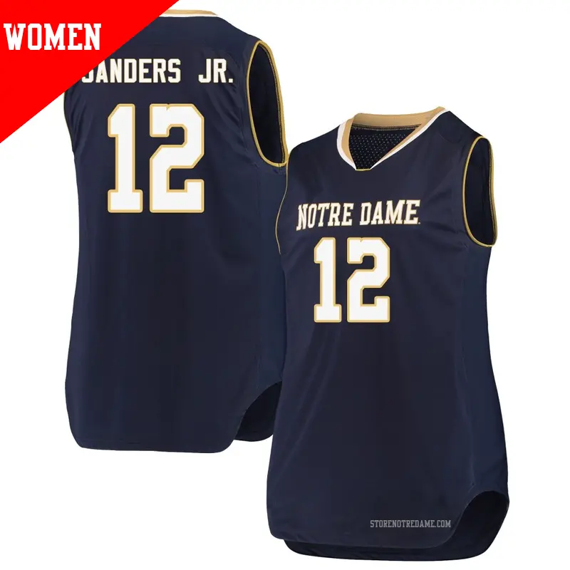 Women's ＃12 Tony Sanders Jr. Notre Dame Fighting Irish Replica Navy Basketball Jerseys