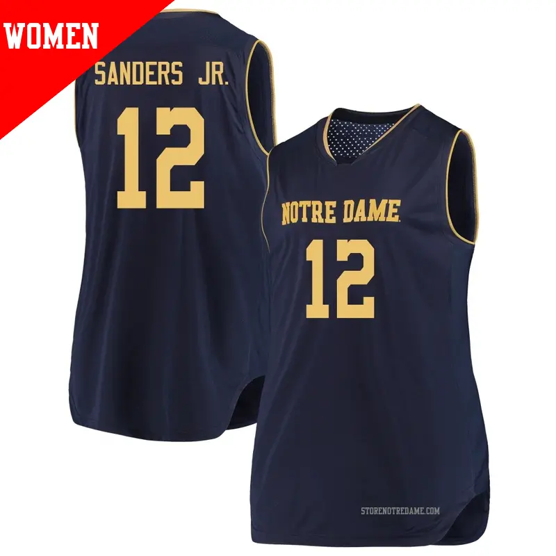 Women's ＃12 Tony Sanders Jr. Notre Dame Fighting Irish Replica Navy/Gold Basketball Jerseys
