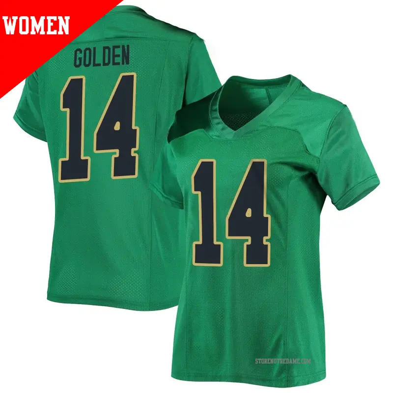 Women's ＃14 Dallas Golden Notre Dame Fighting Irish Replica Green Football Jersey