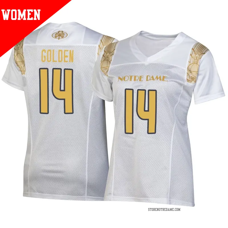 Women's ＃14 Dallas Golden Notre Dame Fighting Irish Replica White 2022 Shamrock Series Jersey