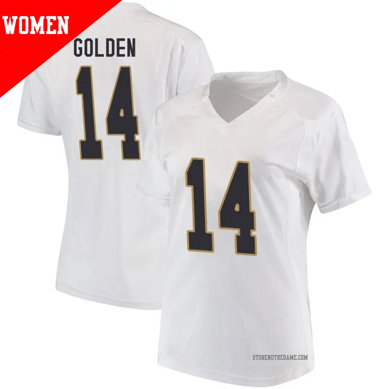 Women's ＃14 Dallas Golden Notre Dame Fighting Irish Replica White Football College Jersey