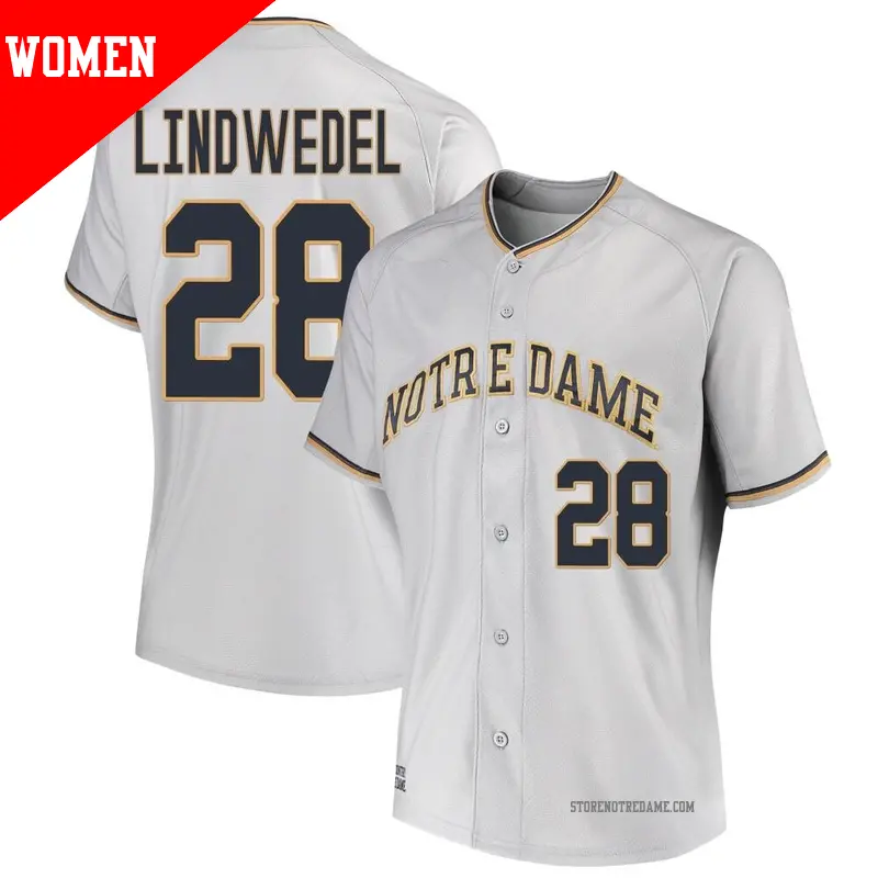 Women's ＃28 Tony Lindwedel Notre Dame Fighting Irish Replica Gray Performance Baseball Jersey