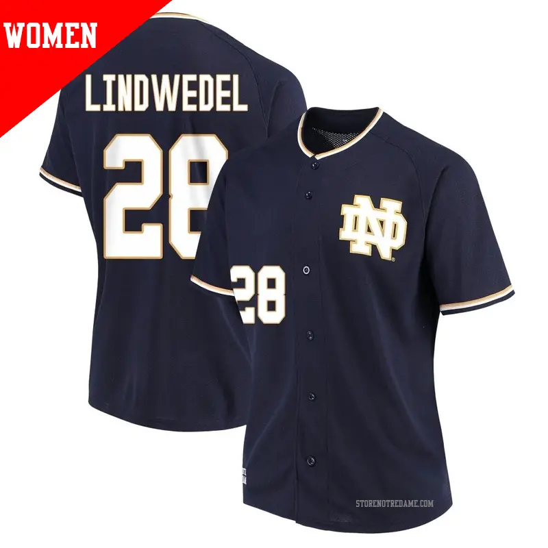 Women's ＃28 Tony Lindwedel Notre Dame Fighting Irish Replica Navy Performance Baseball Jersey