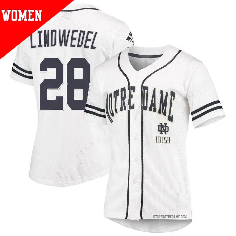 Women's ＃28 Tony Lindwedel Notre Dame Fighting Irish Replica White/Navy Colosseum Free Spirited Baseball Jersey