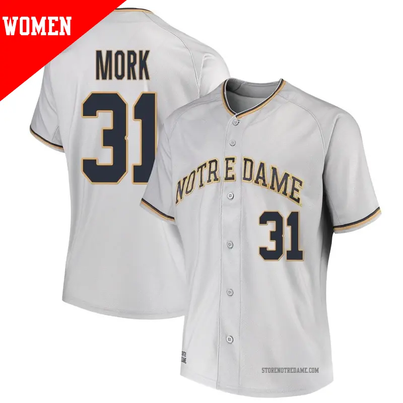 Women's ＃31 Keenan Mork Notre Dame Fighting Irish Replica Gray Performance Baseball Jersey