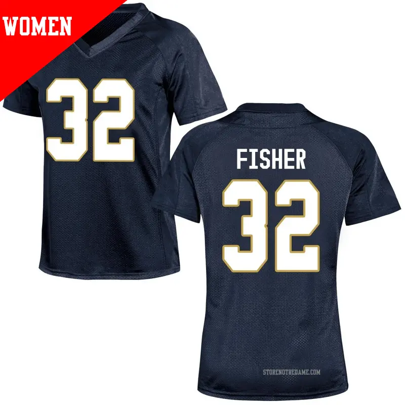 Women's ＃32 Justin Fisher Notre Dame Fighting Irish Game Navy Blue Football College Jersey
