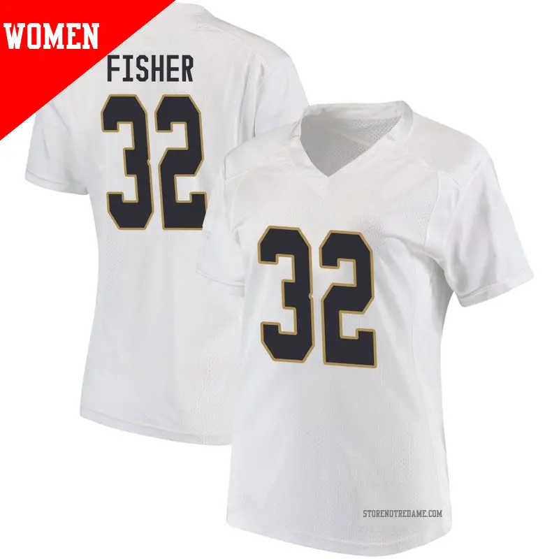 Women's ＃32 Justin Fisher Notre Dame Fighting Irish Game White Football College Jersey
