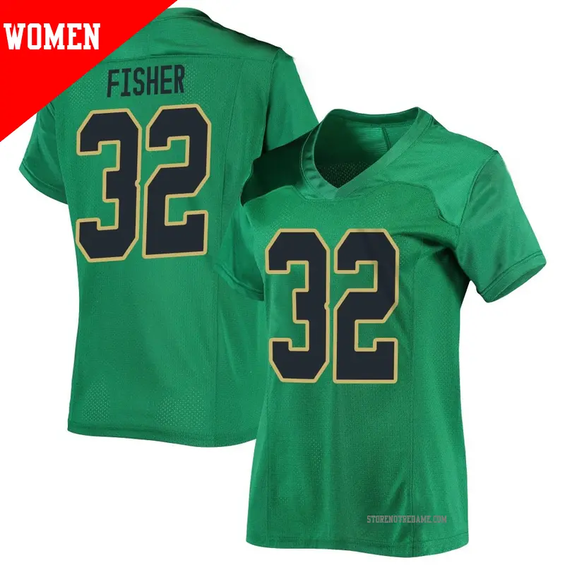 Women's ＃32 Justin Fisher Notre Dame Fighting Irish Replica Green Football Jersey