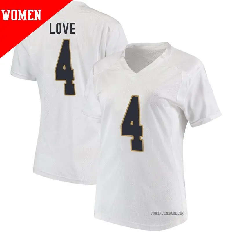 Women's ＃4 Jeremiyah Love Notre Dame Fighting Irish Game White Football College Jersey