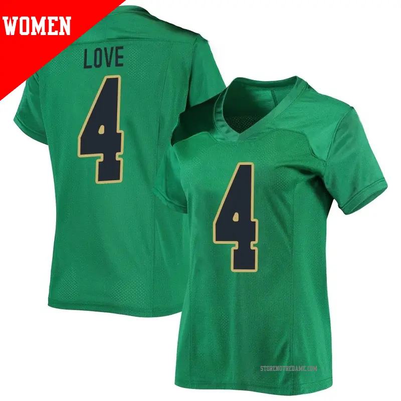 Women's ＃4 Jeremiyah Love Notre Dame Fighting Irish Replica Green Football Jersey