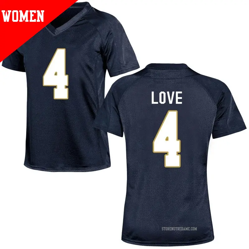 Women's ＃4 Jeremiyah Love Notre Dame Fighting Irish Replica Navy Blue Football College Jersey