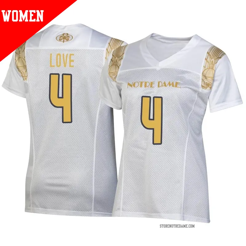 Women's ＃4 Jeremiyah Love Notre Dame Fighting Irish Replica White 2022 Shamrock Series Jersey