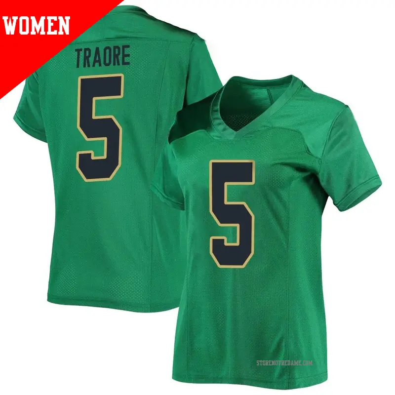 Women's ＃5 Boubacar Traore Notre Dame Fighting Irish Replica Green Football Jersey